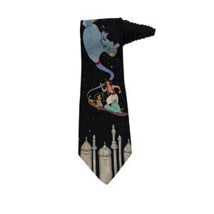 The Disney Store Aladdin Genie Jasmine Magic Carpet Cartoon Vintage Necktie Silk